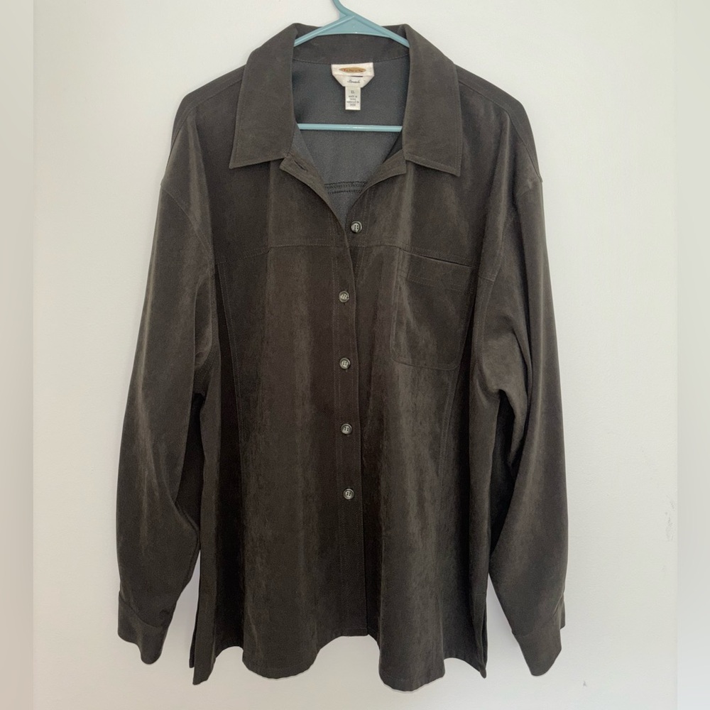 Talbots Olive Green Button Down Oversized Shirt Jacket Size XL